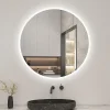 Miroir Lumineux|AICA Sanitaire Miroir de salle de bain rond 70x70cm avec Horloge, LED, Tricolore, Anti-Buée,