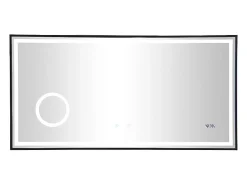 Vente-unique Miroir de salle de bain rectangulaire lumineux avec horloge digitale - Noir - 120 x 60 cm - AITANA