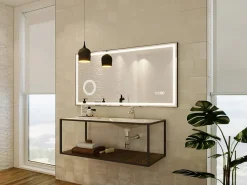 Vente-unique Miroir de salle de bain rectangulaire lumineux avec horloge digitale - Noir - 120 x 60 cm - AITANA