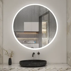 AICA Sanitaire Miroir de salle de bain rond 70x70cm LED tricolore anti-buée + mémoire + dimmable,