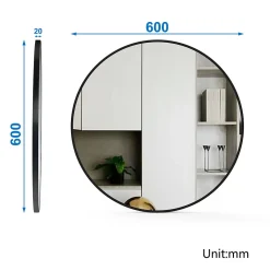 AICA Sanitaire Miroir de salle de bain rond 50cm noir mat encadré,