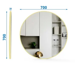 AICA Sanitaire Miroir de salle de bain rond 70cm cadre doré mat,