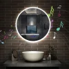 AICA Sanitaire Miroir de salle de bain rond Bluetooth 60cm tricolore + dimmable + mémoire + anti-buée, IP44 Miroir LED,