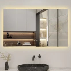 Miroir Lumineux|AICA Sanitaire Miroir de salle de bain rétro-éclairé sans cadre 90x70cm, Tricolore + Anti-buée + Mémoire + Dimmable,