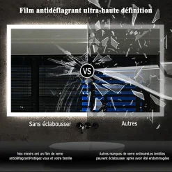 Miroir Lumineux|AICA Sanitaire Miroir de salle de bain rétro-éclairé sans cadre 90x70cm, Tricolore + Anti-buée + Mémoire + Dimmable,