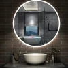 Miroir Lumineux|AICA Sanitaire Miroir de salle de bain rond 70x70cm LED tricolore anti-buée + mémoire + dimmable,