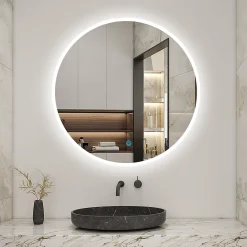AICA Sanitaire Miroir de salle de bain rond 60x60cm LED tricolore anti-buée + mémoire + dimmable,