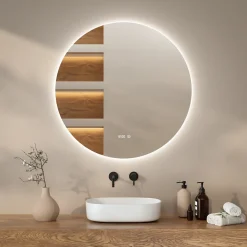 Mirlux Miroir de salle de bain rond éclairé par LED 100 cm, antibuée, sans cadre