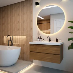 Mirlux Miroir de salle de bain rond éclairé par LED 100 cm, antibuée, sans cadre