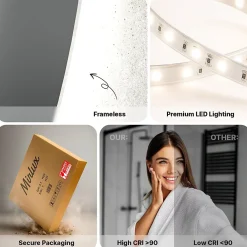 Mirlux Miroir de salle de bain rond éclairé par LED 100 cm, antibuée, sans cadre