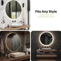 Mirlux Miroir de salle de bain rond éclairé par LED 100 cm, antibuée, sans cadre