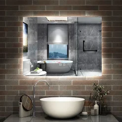 Miroir Lumineux|AICA Sanitaire Miroir de salle de bain rétro-éclairé sans cadre 90x70cm, Tricolore + Anti-buée + Mémoire + Dimmable,