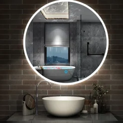 Miroir Lumineux|AICA Sanitaire Miroir de salle de bain rond 60x60cm LED tricolore anti-buée + mémoire + dimmable,