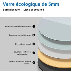 Miroir Lumineux|AICA Sanitaire Miroir de salle de bain rond 60x60cm LED tricolore anti-buée + mémoire + dimmable,