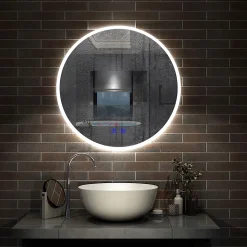 AICA Sanitaire Miroir de salle de bain simple Bluetooth LED rond tricolore tactile avec anti-buée 60cm,