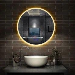 AICA Sanitaire Miroir de salle de bain simple Bluetooth LED rond tricolore tactile avec anti-buée 70cm,