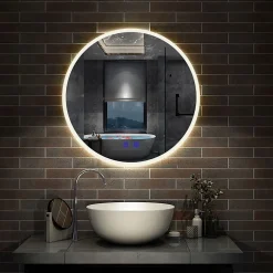 AICA Sanitaire Miroir de salle de bain simple Bluetooth LED rond tricolore tactile avec anti-buée 70cm,