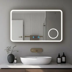 Miroir Grossissant Lumineux|Mon Beau bain Miroir de salle de bain 120x70cm avec horloge digitale et éclairage LED à couleur réglable (2700K/4600K/6500K)