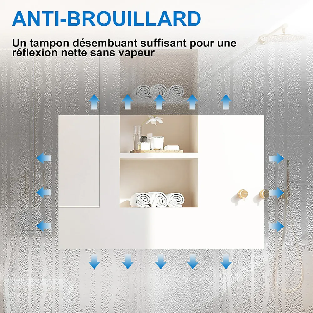 AICA Sanitaire Miroir de salle de bain 120x70cm Tri-color anti-buée LED avec mémoire et lumière gradation,