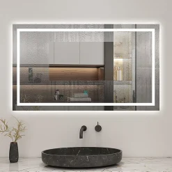 Miroir Lumineux|AICA Sanitaire Miroir de salle de bain 120x70cm Tri-color anti-buée LED avec mémoire et lumière gradation,