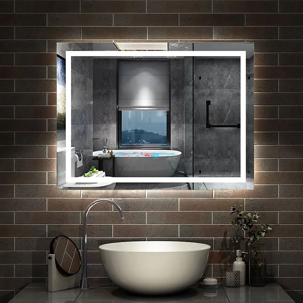 Miroir Lumineux|AICA Sanitaire Miroir de salle de bain 100x70cm Tri-color anti-buée LED avec mémoire et lumière gradation,
