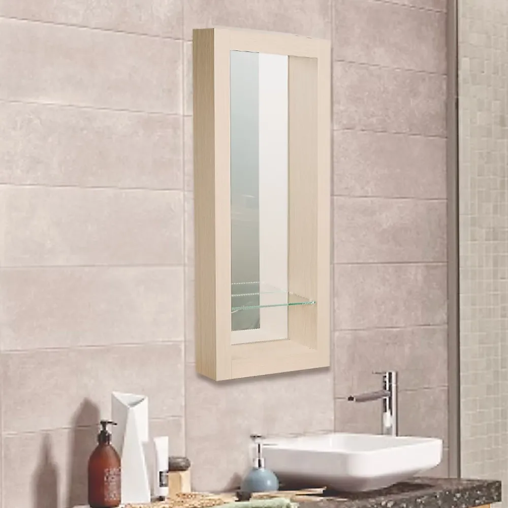 Miroir Simple|Autres Miroir de salle de bain 90x40 cm en bois couleur chêne avec étagère fixation murale CEDAM