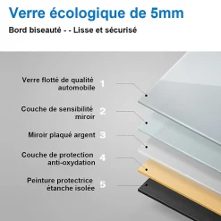 AICA Sanitaire Miroir de salle de bain 60x45cm avec gradation infinie, anti-buée et mémoire, miroir mural,