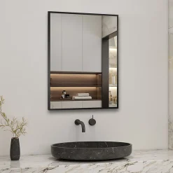 Miroir Simple|AICA Sanitaire Miroir de salle de bain 80x60cm Cadre carré miroir noir mat suspendu horizontalement et verticalement,