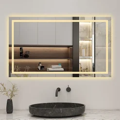 Miroir Lumineux|AICA Sanitaire Miroir de salle de bain 80x60cm Tri-color anti-buée LED avec mémoire et lumière gradation,