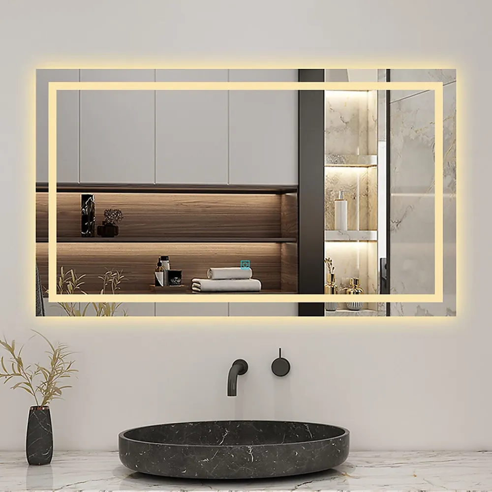 Miroir Lumineux|AICA Sanitaire Miroir de salle de bain 80x60cm Tri-color anti-buée LED avec mémoire et lumière gradation,