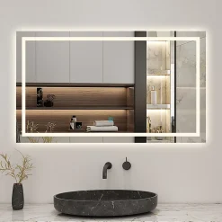 Miroir Lumineux|AICA Sanitaire Miroir de salle de bain 80x60cm Tri-color anti-buée LED avec mémoire et lumière gradation,
