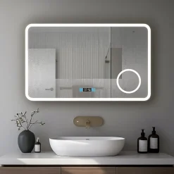 Mon Beau bain Miroir de salle de bain 140x80cm avec horloge digitale et éclairage LED à couleur réglable (2700K/4600K/6500K)