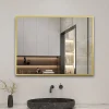 Miroir Simple|AICA Sanitaire Miroir de salle de bain 80x60cm Cadre carré miroir or mat suspendu, horizontalement et verticalement,