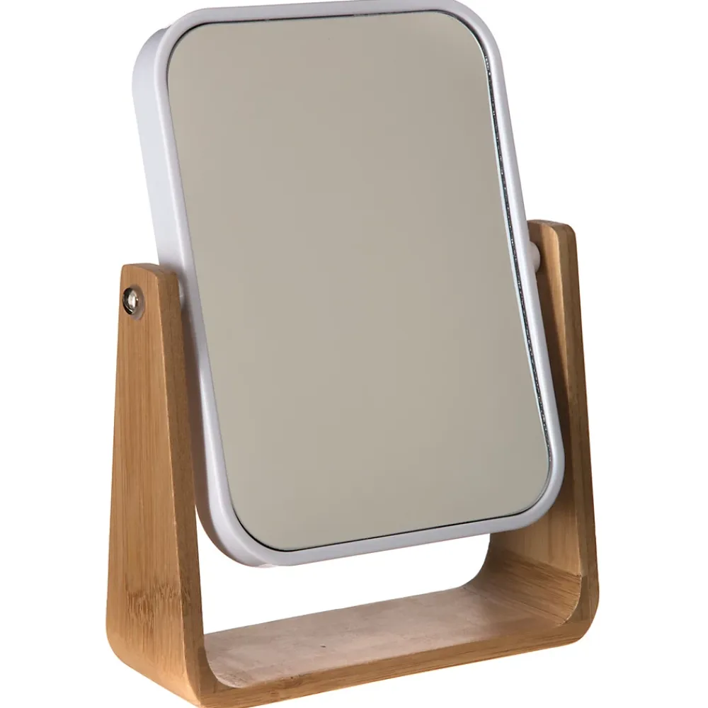 Miroir Simple|5Five Miroir de salle de bains grossissant pivotant à poser blanc et bambou,