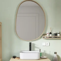 Miroir Simple|Homesight Miroir de salle de bains forme galet l.60 x H.80 cm, placage chêne, Thiam