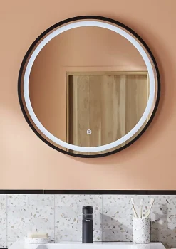 Miroir Lumineux|MPGlass Miroir de salle de bains lumineux LED noir rond Ø 60 cm, Naos