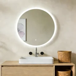 Mon Beau bain Miroir de salle de bains rond 80x80 cm - Anti-Buée , Mémoire, LED,Miroir lumineux de salle de bains