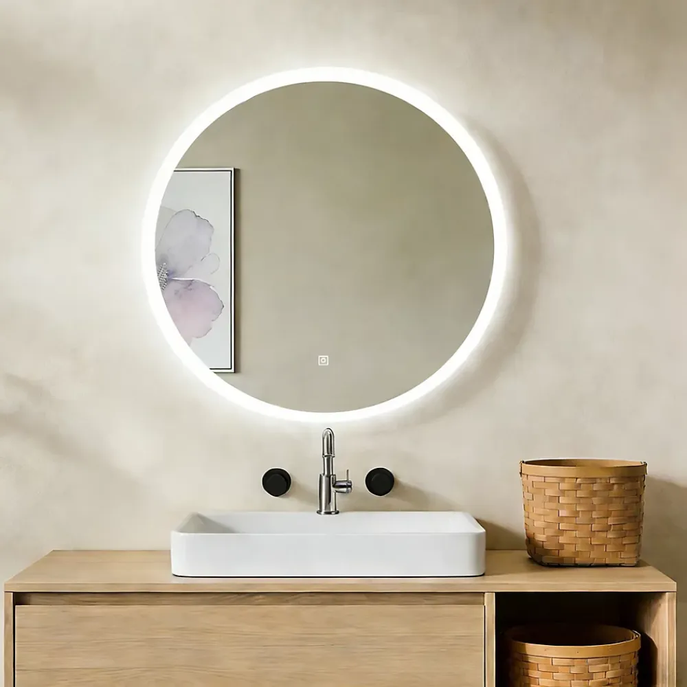 Mon Beau bain Miroir de salle de bains rond 80x80 cm - Anti-Buée , Mémoire, LED,Miroir lumineux de salle de bains