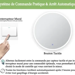 Mon Beau bain Miroir de salle de bains rond 80x80 cm - Anti-Buée , Mémoire, LED,Miroir lumineux de salle de bains