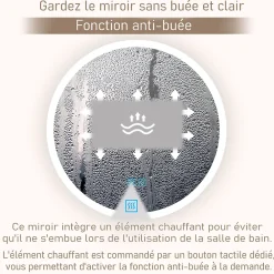 Mon Beau bain Miroir de salle de bains rond 80x80 cm - Anti-Buée , Mémoire, LED,Miroir lumineux de salle de bains