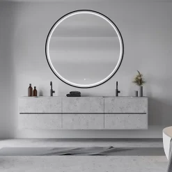 MPGlass Miroir de salle de bains lumineux LED noir rond Ø120 cm, Naos Black