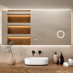 Miroir Grossissant Lumineux|Mirlux Miroir de salle de bains lumineux LED rectangulaire 160x80cm, Sans cadre, antibuée