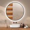 Miroir Lumineux|Mirlux Miroir de salle de bains lumineux LED rond 120cm, Cadre noir, Antibuée