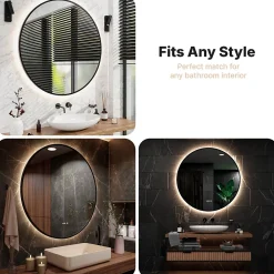Miroir Lumineux|Mirlux Miroir de salle de bains lumineux LED rond 120cm, Cadre noir, Antibuée