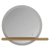 Miroir Lumineux|GoodHome Miroir de salle de bains lumineux LED rond avec tablette bois, Avela