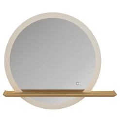 Miroir Lumineux|GoodHome Miroir de salle de bains lumineux LED rond avec tablette bois, Avela