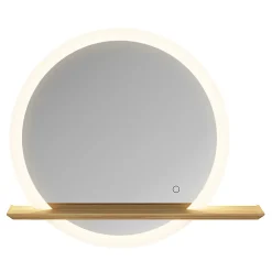 Miroir Lumineux|GoodHome Miroir de salle de bains lumineux LED rond avec tablette bois, Avela