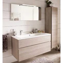 Miroir Lumineux| Miroir de salle de bains lumineux LED effet chêne clair l.120 cm, Calao