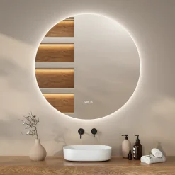 Mirlux Miroir de salle de bains lumineux LED rond 120cm, Sans Cadre, Antibuée