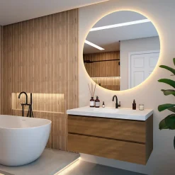 Mirlux Miroir de salle de bains lumineux LED rond 120cm, Sans Cadre, Antibuée